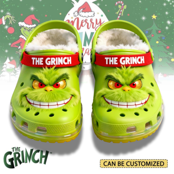 Footwearmerch The Grinch x Christmas Crocs Crocband Fleece Lined Clogs Shoes Comfortable For Men Women and Kids In Winter