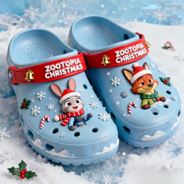 Footwearmerch Zootopia x Christmas Crocs Crocband Clogs Shoes Comfortable For Men Women and Kids In Winter